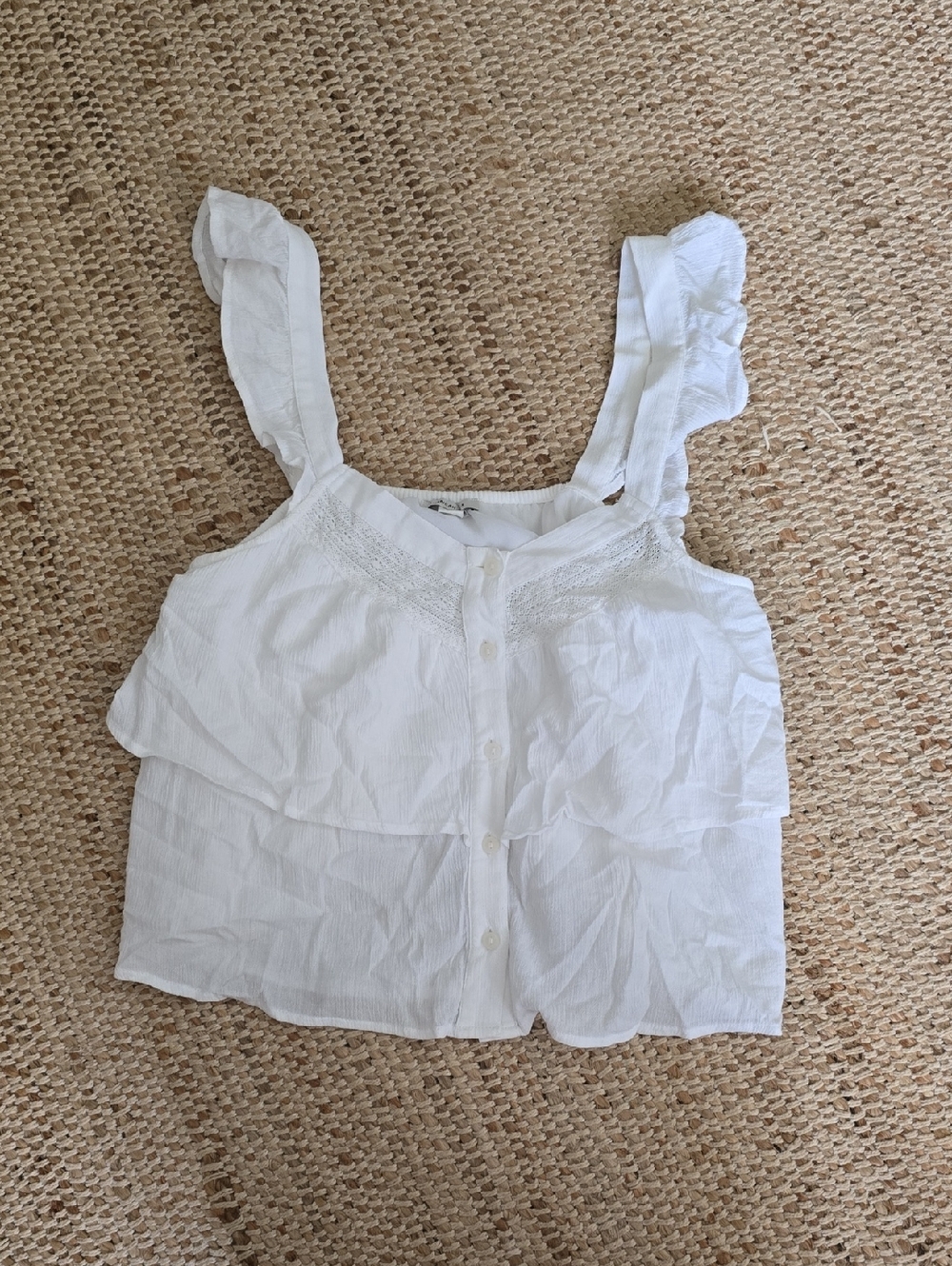 American Eagle Outfitters White Lace-Trim Button Top